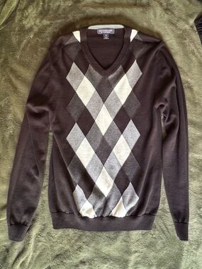 Roundtree & Yorke Men's V Neck Sweater Black White and Gray Size S